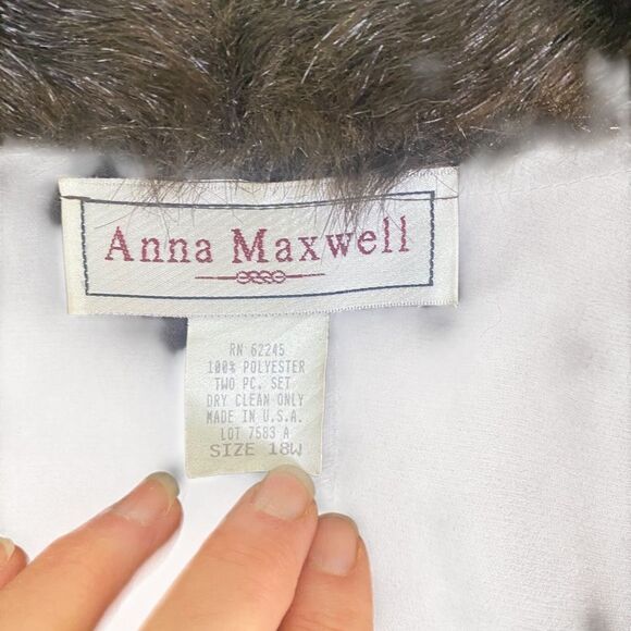 Vtg Anna Maxwells Brown Sheer over coat faux fur collar wedding ,cocktails 18W - Picture 7 of 8